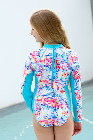Salty Ink Girls Long Sleeve Surfsuit - Cosmik Crush