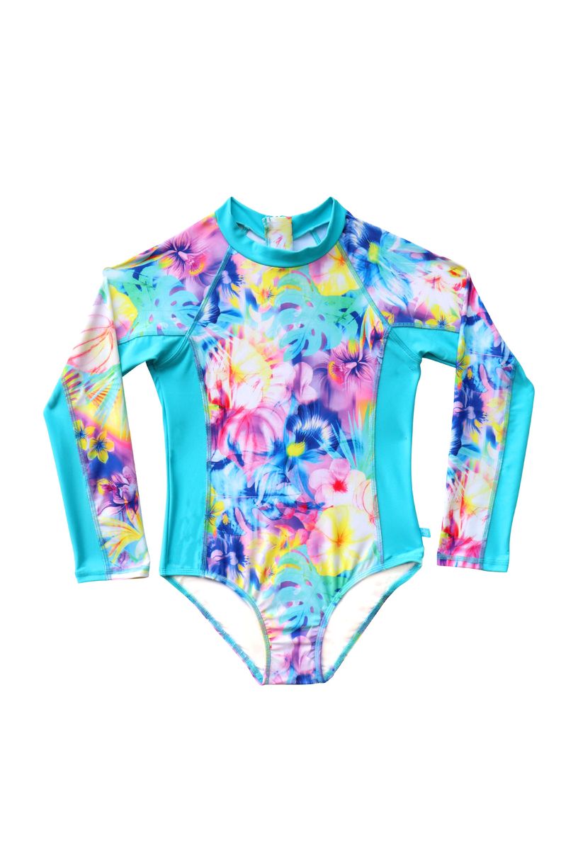 Salty Ink Girls Long Sleeve Surfsuit - Tropical Haze