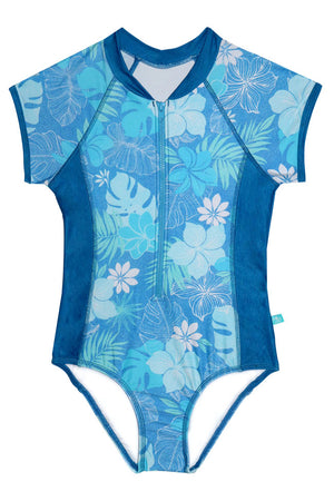 Salty Ink Girls Short Sleeve Surfsuit - Tropicana Blue