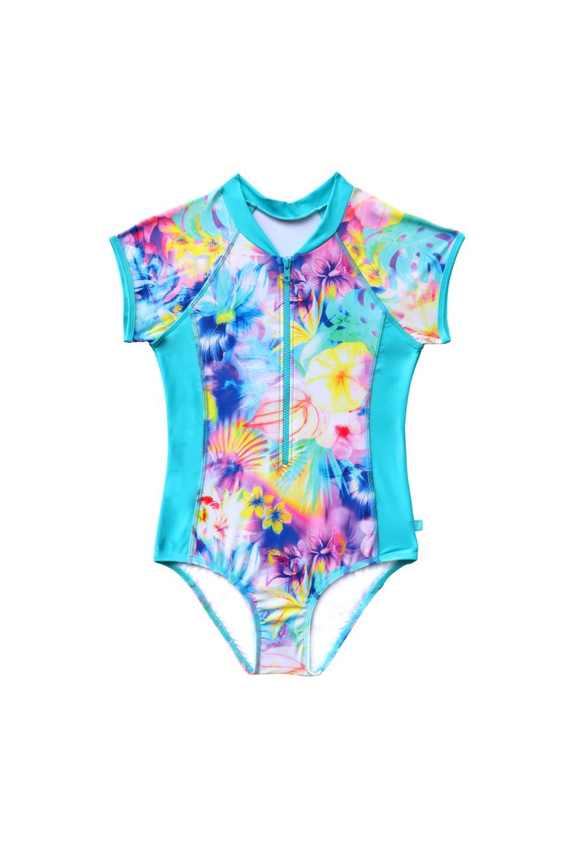 Salty Ink Girls Short Sleeve Surfsuit - Tropical Haze