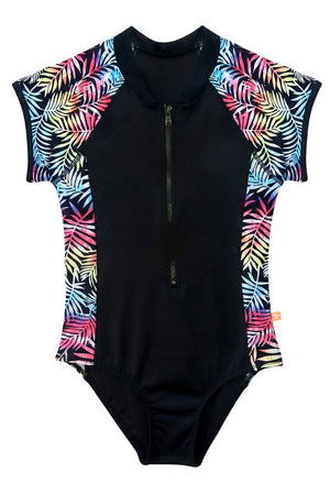 Salty Ink Girls Short Sleeve Surfsuit - Vivad Jungle