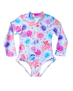 Salty Ink Toddler Girls Long Sleeve Sunsuit - Miss Peony