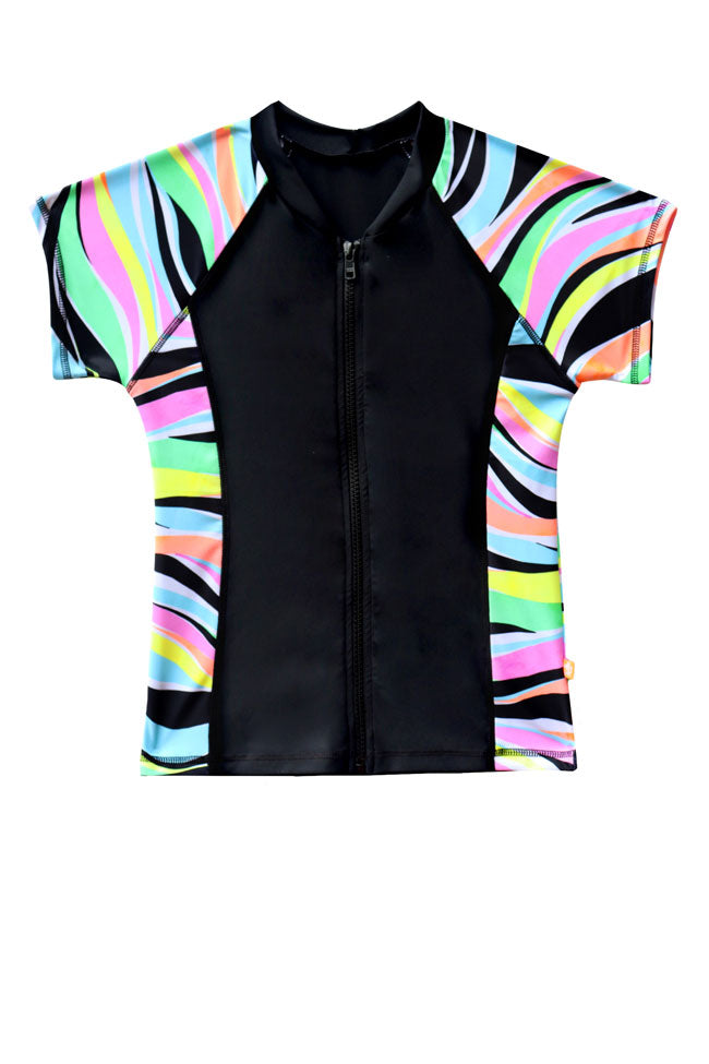 Salty Ink Girls Short Sleeve Rashvest - Coastal Wave