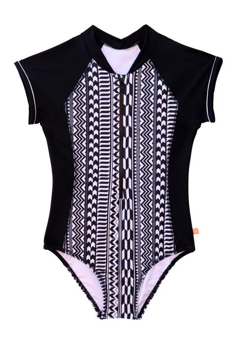 Salty Ink Girls Short Sleeve Surfsuit - Summer Geo