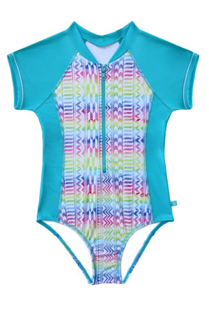 Salty Ink Girls Short Sleeve Surfsuit - Summer Geo