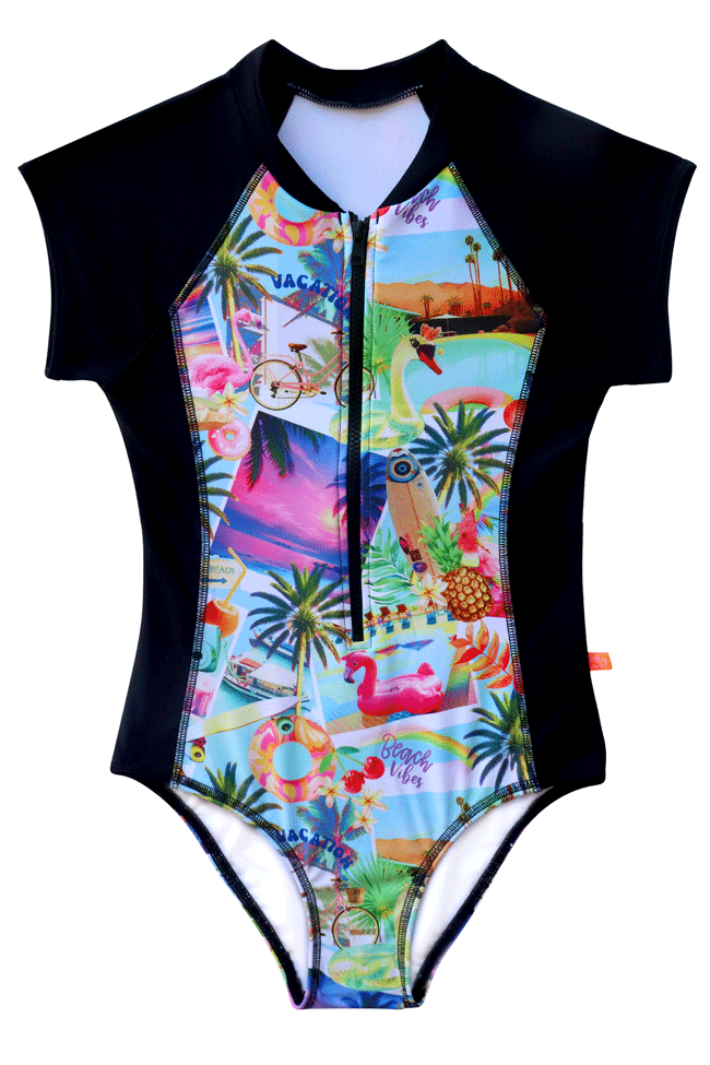 Salty Ink Girls Short Sleeve Surfsuit - Summer Vacay