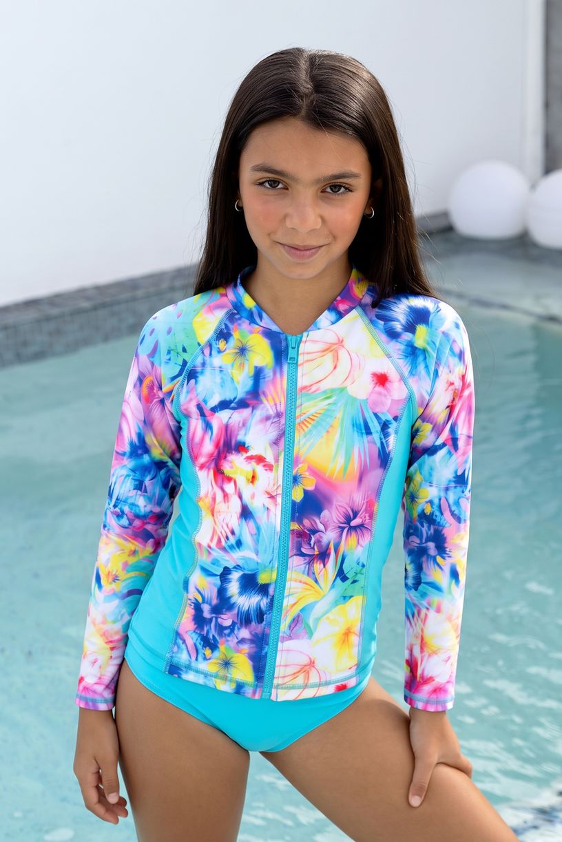 Salty Ink Girls Long Sleeve Rashvest - Tropical Haze