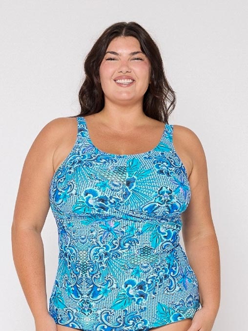 Capriosca High Neck Twist Front Tankini Top - Mermaid