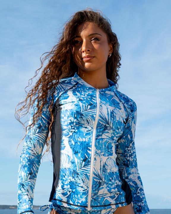 Salty Ink Ladies Long Sleeve Rashvest - Blue Hawaii - Splish Splash ...