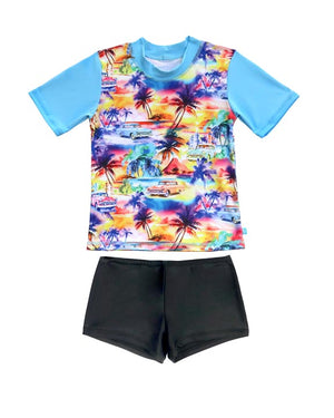 Salty Ink Little Mister Short Sleeve Rashvest Set - Miami Beach