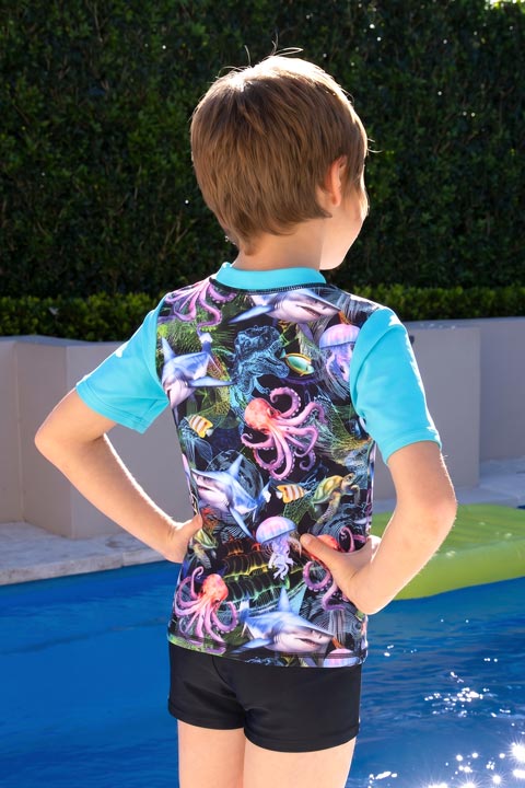 Salty Ink Little Mister Short Sleeve Rashvest Set - Marina Mirage