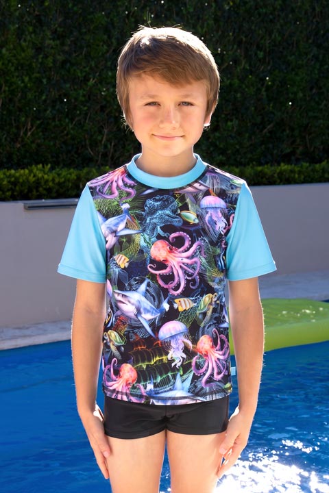 Salty Ink Little Mister Short Sleeve Rashvest Set - Marina Mirage
