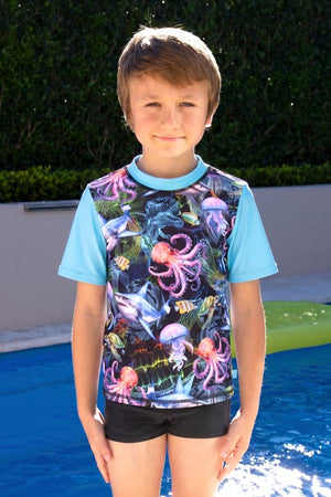 Salty Ink Little Mister Short Sleeve Rashvest Set - Marina Mirage