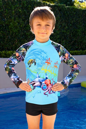 Salty Ink Little Mister Long Sleeve Rashvest Set - Marina Mirage