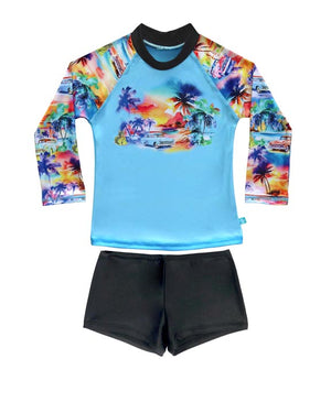 Salty Ink Little Mister Long Sleeve Rashvest Set - Miami Beach