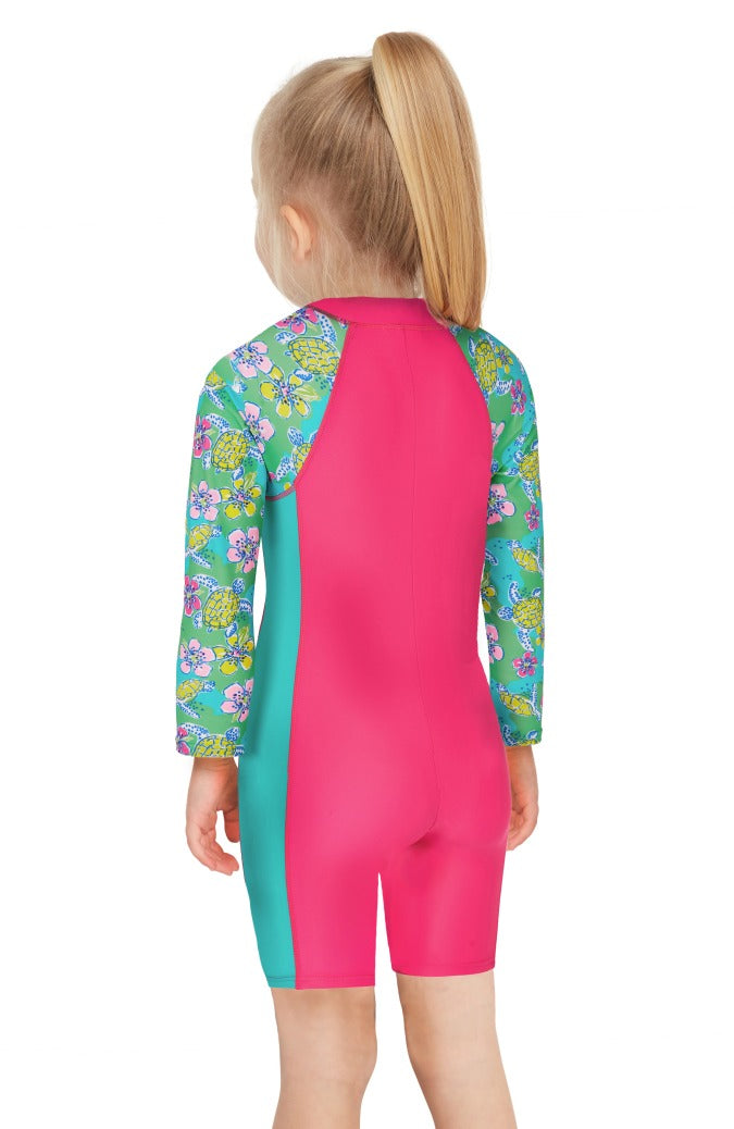 Zoggs Long Sleeve All in One Girls Swimsuit - Turtles