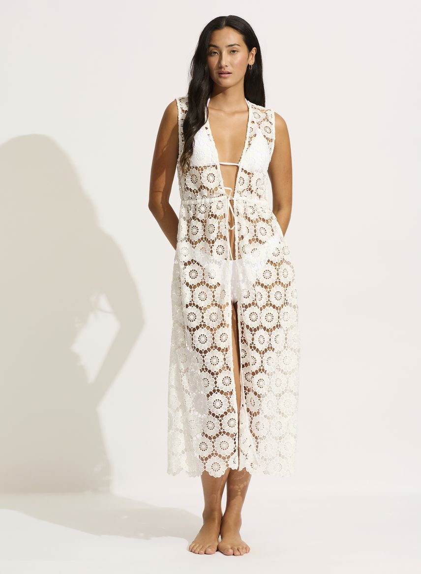 Seafolly Secret Garden Crochet Cover Up - White