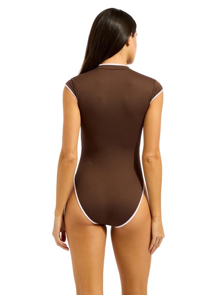 Seafolly Cap Sleeve Zip Front One Piece - Beach Bound