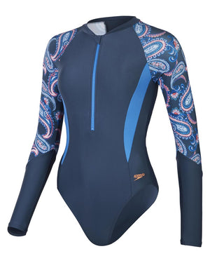 Speedo Womens Long Sleeve Swim Suit - Spruce Blue