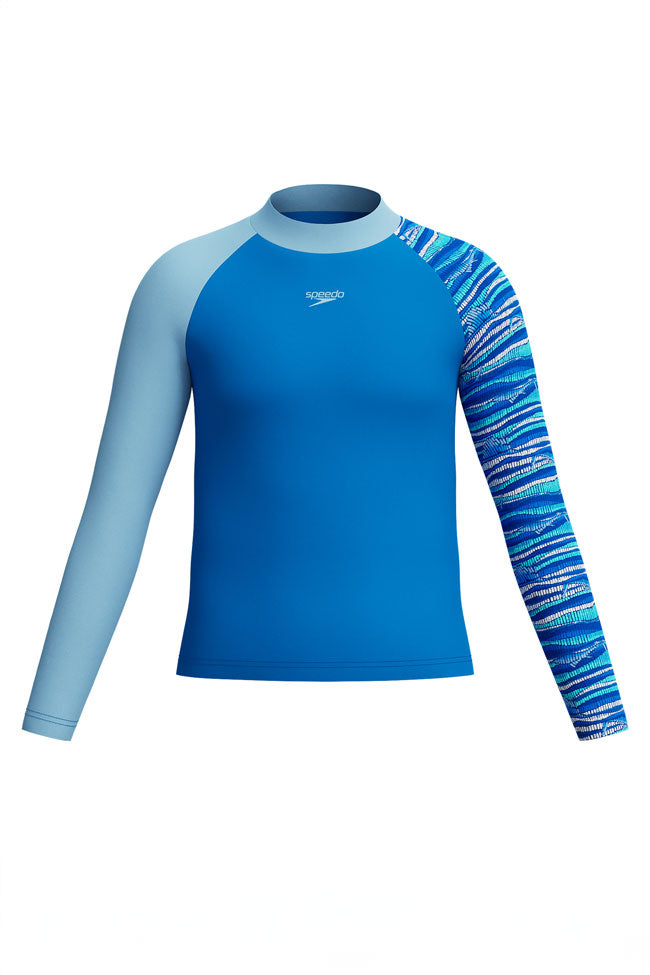 Speedo Junior Boys Lagoon Blue Print L/S Sun Top