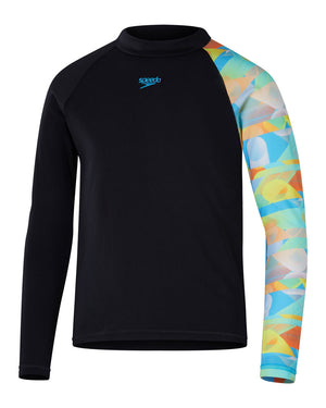 Speedo Junior Boys Digital Long Sleeve Rashtop - Black/ Picton Blue/ Punch Blue