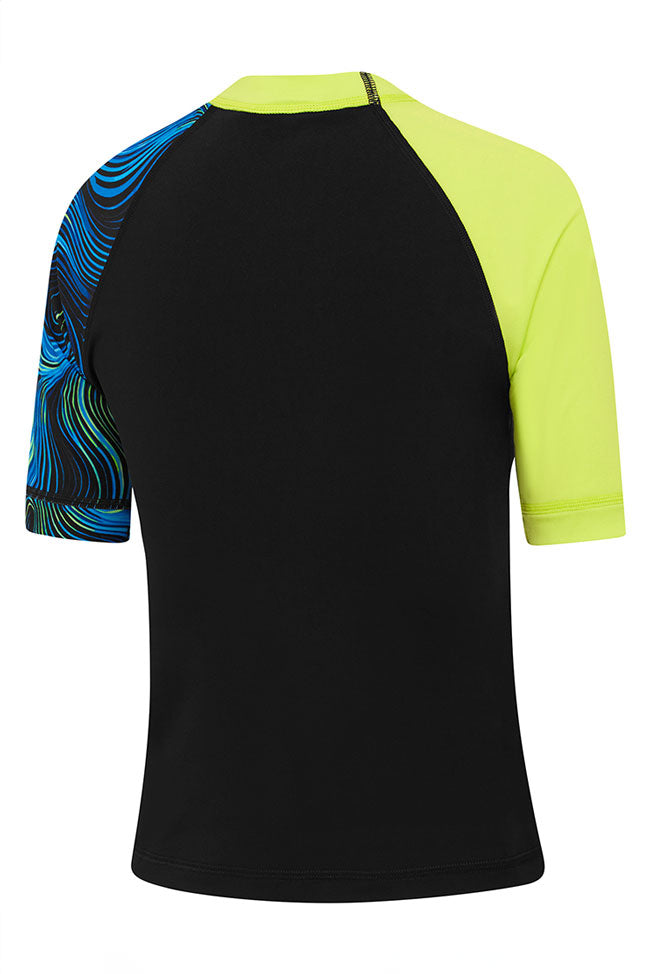 Speedo Junior Boys Black/Multi Logo 3/4 S/S Rash Top