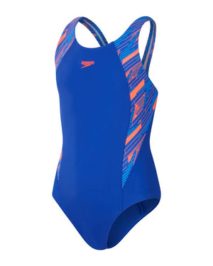 Speedo Junior Girls Hyperboom Splice Muscleback One Piece - Siren Red/ True Cobalt/ Picton Blue