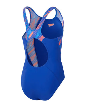 Speedo Junior Girls Hyperboom Splice Muscleback One Piece - Siren Red/ True Cobalt/ Picton Blue