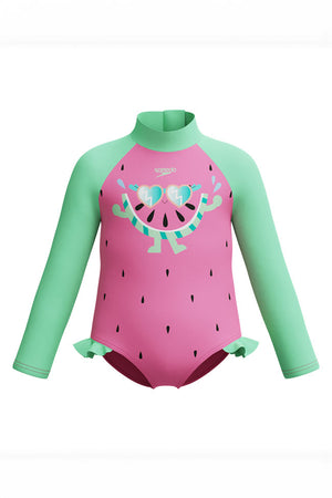 Speedo Toddler Girls Neon Bubble Gum Watermelon L/S Frill One Piece
