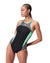 Speedo Womens High Neck Splice Cross Back One Piece - Black/USA Charcoal/ Harlequin Green