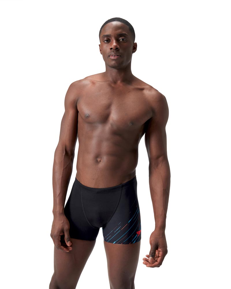 Speedo Mens Hyperboom V-Cut Aquashort - Black/Picton Blue/Siren Red