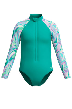 Speedo Junior Girls Turquoise Gem L/S One Piece Swimsuit