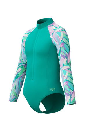 Speedo Junior Girls Turquoise Gem L/S One Piece Swimsuit