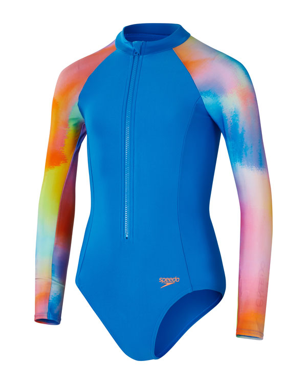 Speedo Junior Girls Long Sleeve One Piece - Punch Blue