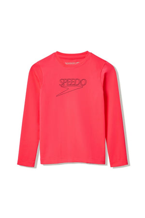 Speedo Girls Long Sleeve Classic Logo Rashguard - Post it Pink