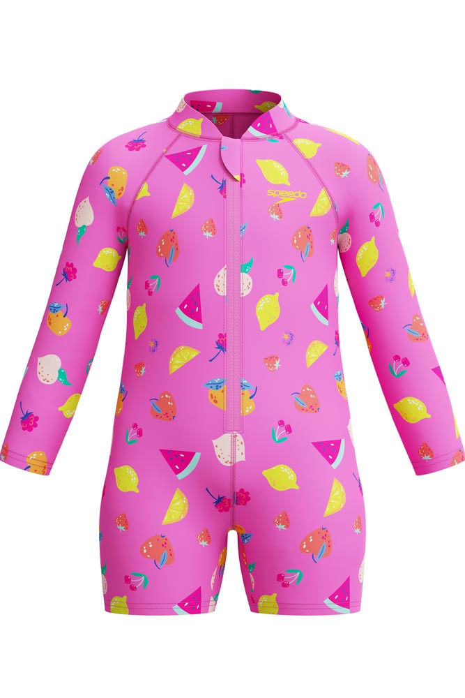 Speedo Toddler Girls Long Sleeve Zip Front Sunsuit - Fruity