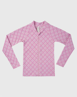 Aqua Blu Little Girls Long Sleeve Rash Vest - Stepping Stones