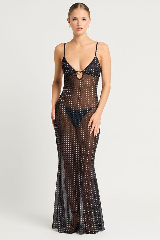Bond-eye Cindy Ring Maxi Dress - Polka Dot Mesh Black
