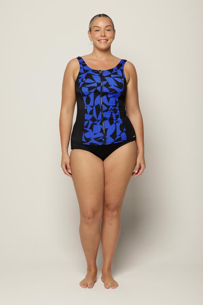 Capriosca Sleeveless Zip Up Tankini Top - Regatta