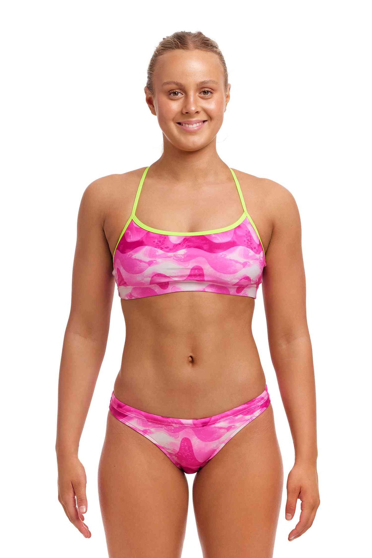 Funkita Ladies Swim Crop Top - Pink Caps