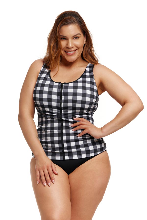 Funkita Ladies Zip Front Tankini Top Check Deck