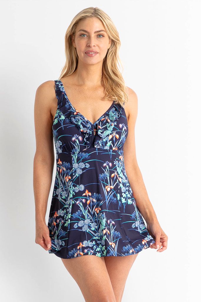 Jantzen Mesh Ruffle Swim Dress One Piece - Maja