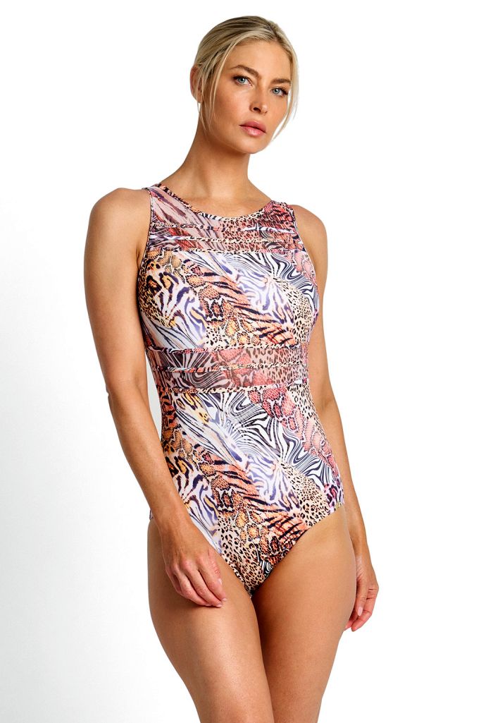 Jantzen Mesh High Neck Mastectomy One Piece - Tigeress