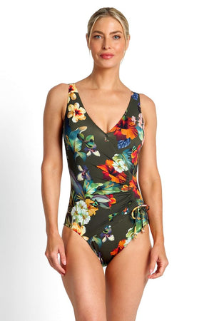 Jantzen Gathered Surplice One Piece - Hibiscus