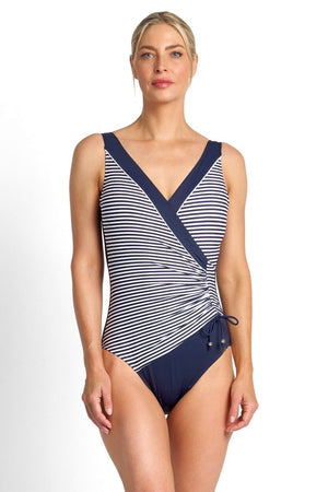 Jantzen DD/E Gathered Surplice One Piece - Anchor Stripe