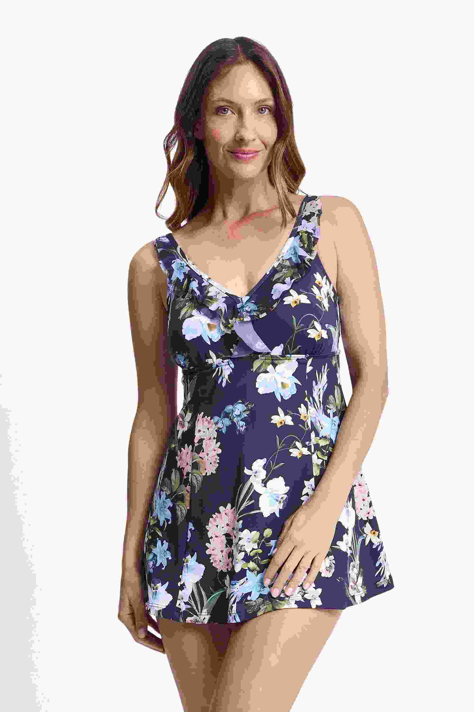 Jantzen Mesh Ruffle Swim Dress - Aster