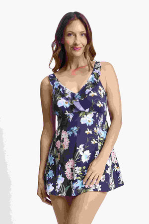 Jantzen Mesh Ruffle Swim Dress - Aster