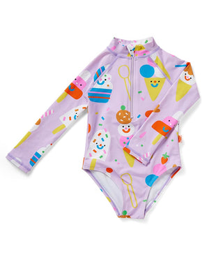 Halcyon Nights Girls Long Sleeve Zip Bather - Sundae Fun Day