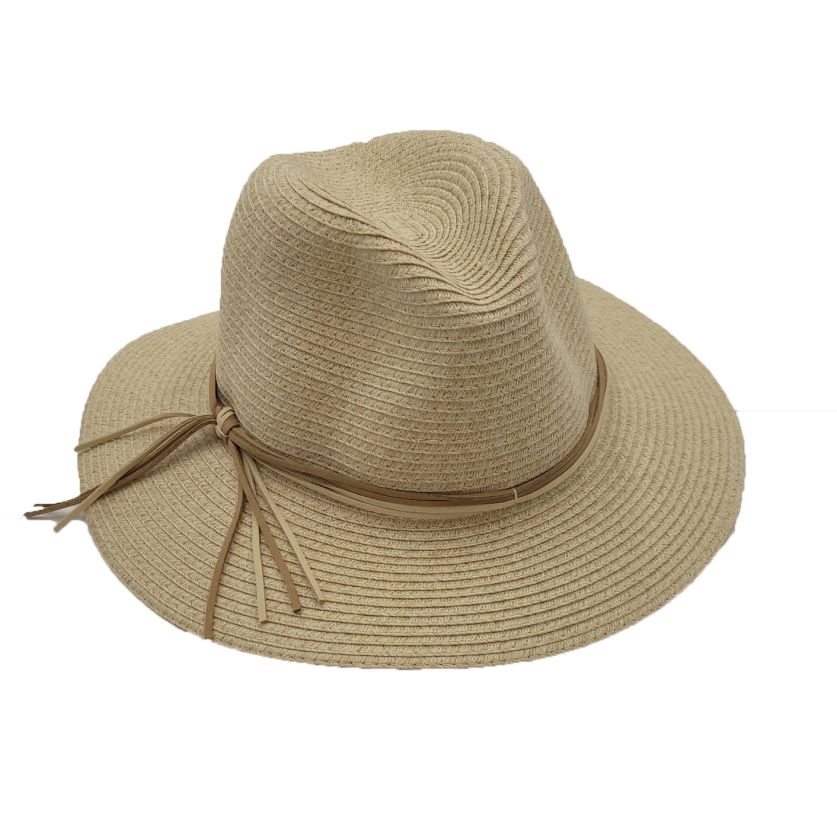 Kato Design Panama Hat With Faux Leather Tie