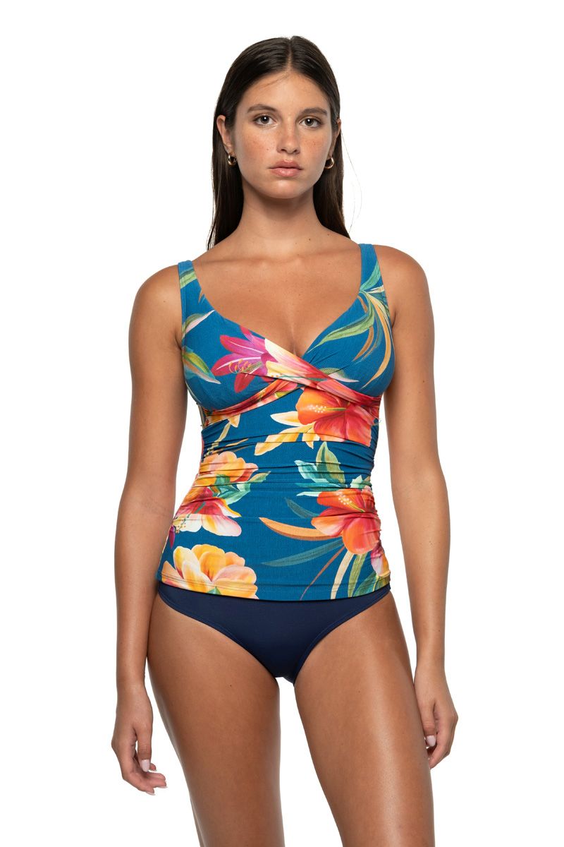 Nip Tuck Louise Multifit Ruched Front Tankini Top - Hula Hula